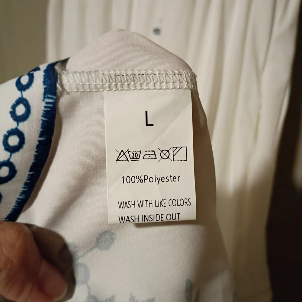 Anthropologie Elegant White and Blue Embroidered Dress Size L - Picture 9 of 10